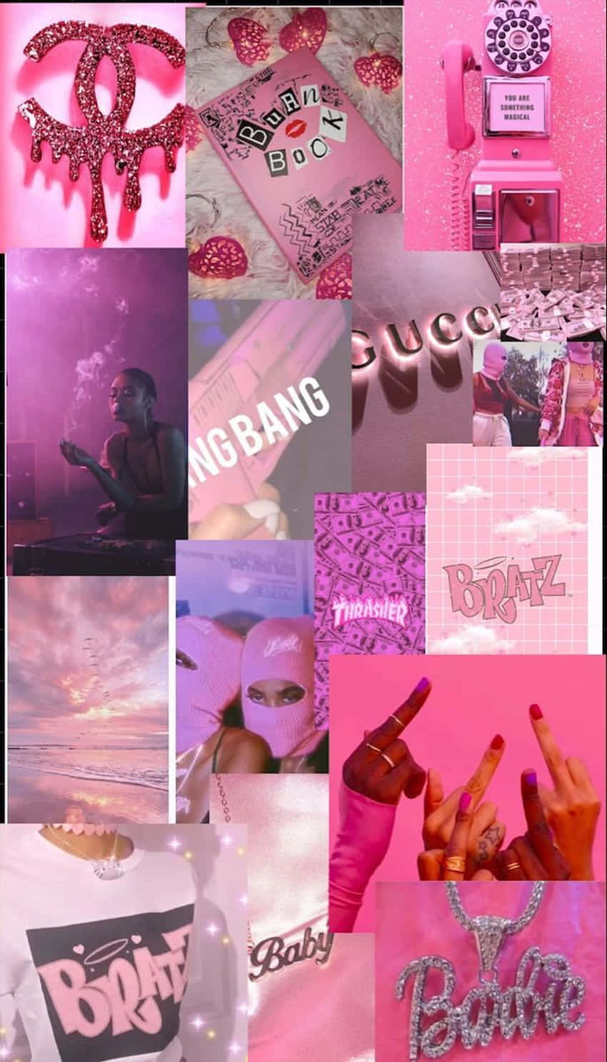 Insta Baddie Pink Collage Background