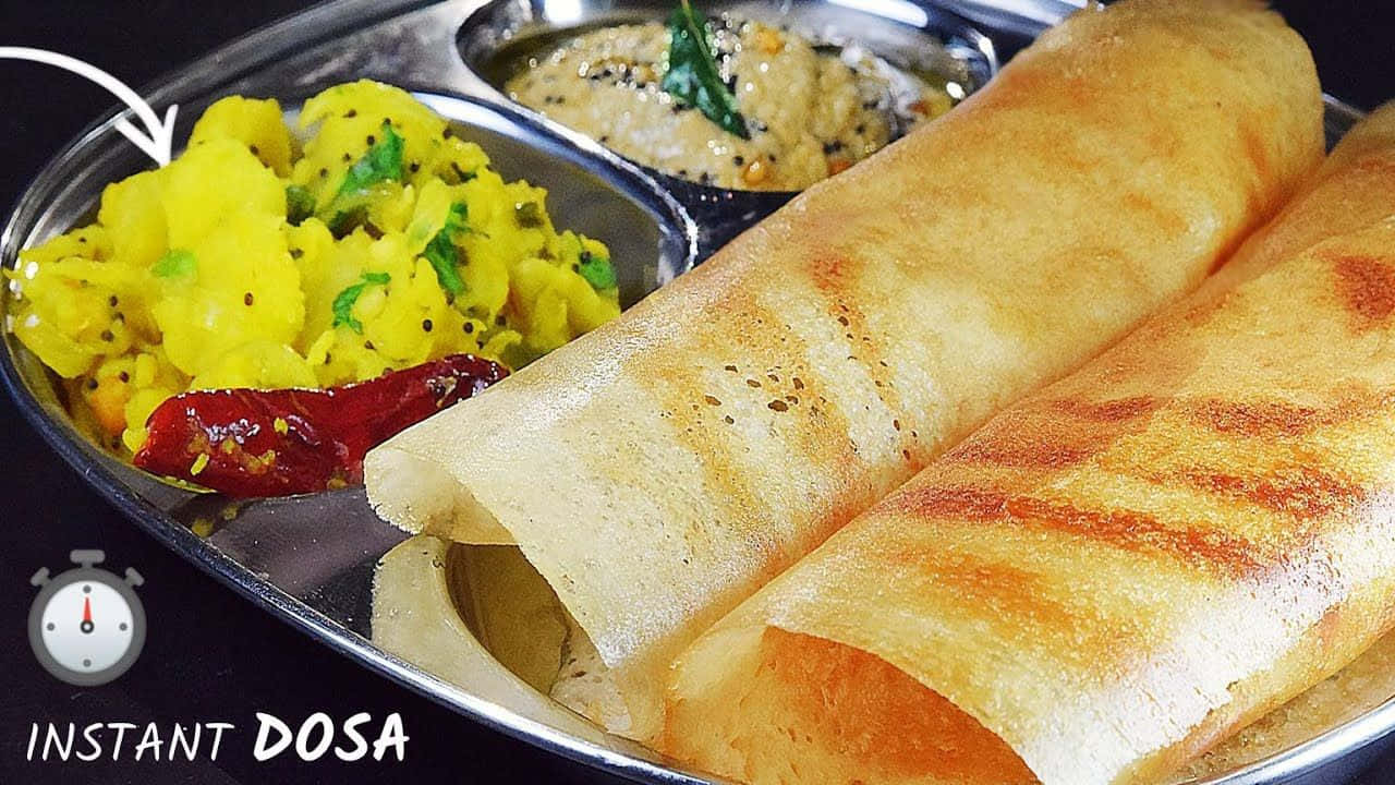 Instant Dosa Served With Chutneyand Potato Side Dish Background