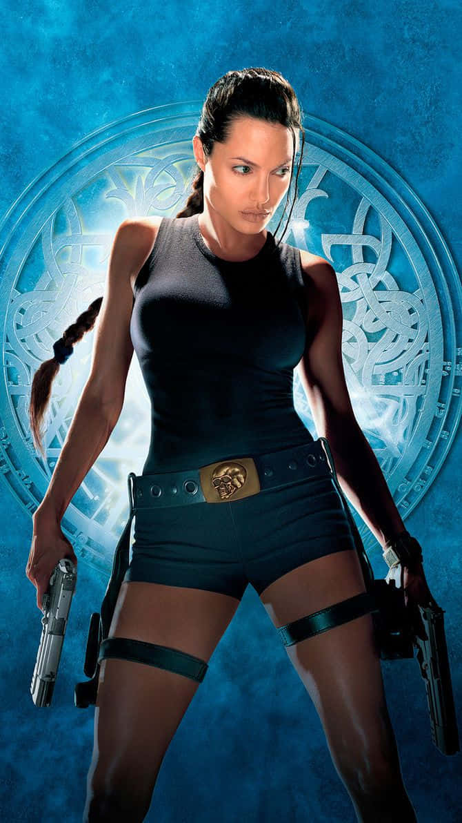 Intense Action Of Lara Croft In Tomb Raider On A Mobile Screen Background