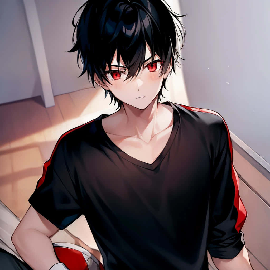Intense Anime Boy Red Eyes Black Hair Background