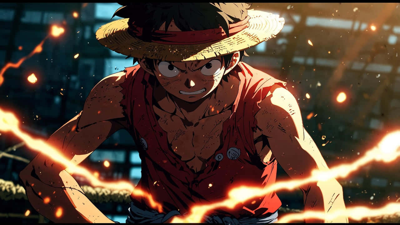 Intense Anime Character With Fire Background Background