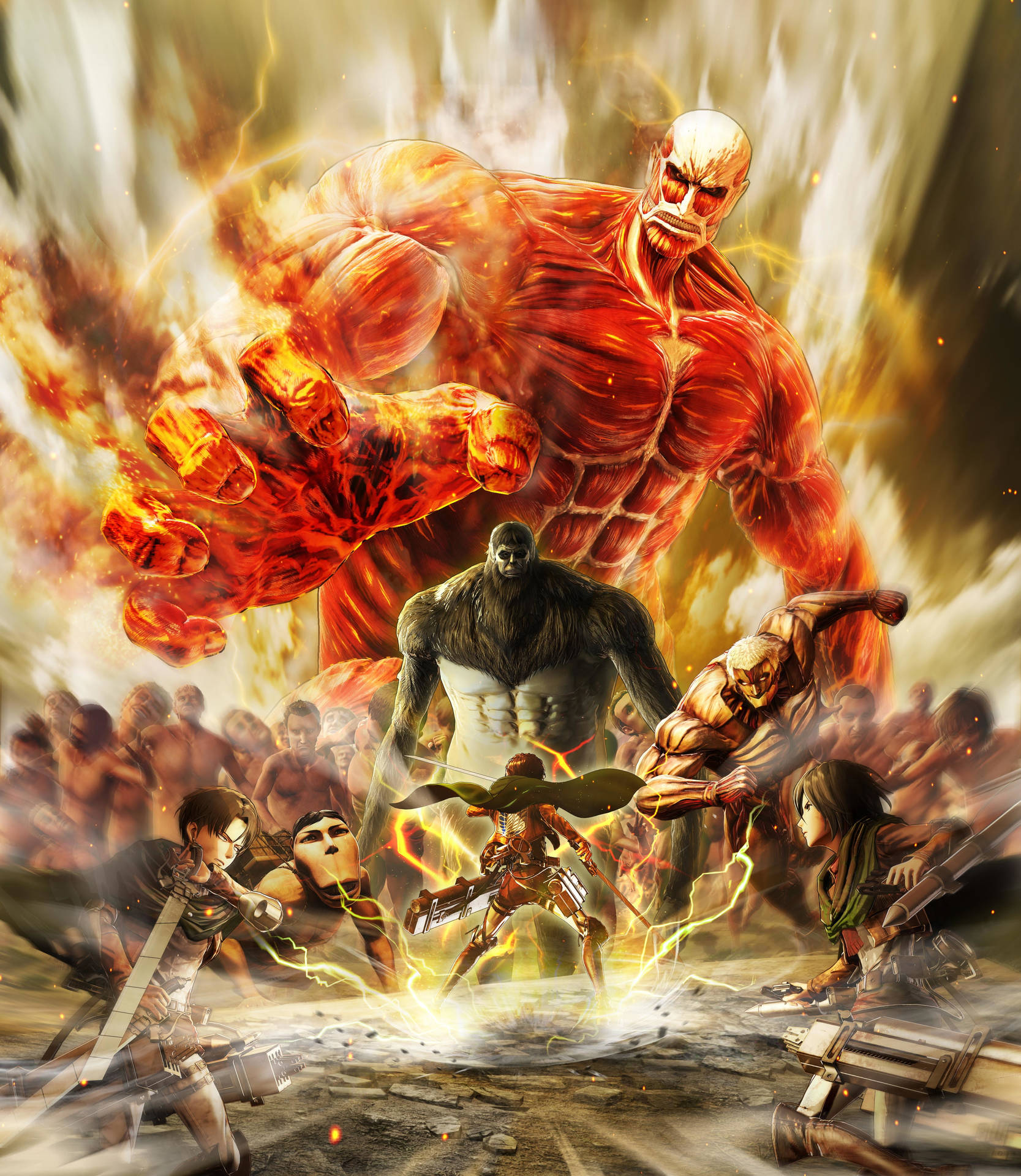 Intense Battle Scene From Attack On Titan Season 2 Game Background