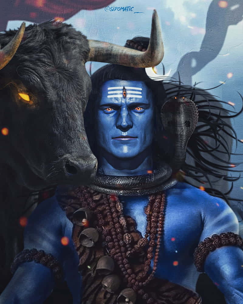 Intense_ Blue_ Deity_with_ Bull Background