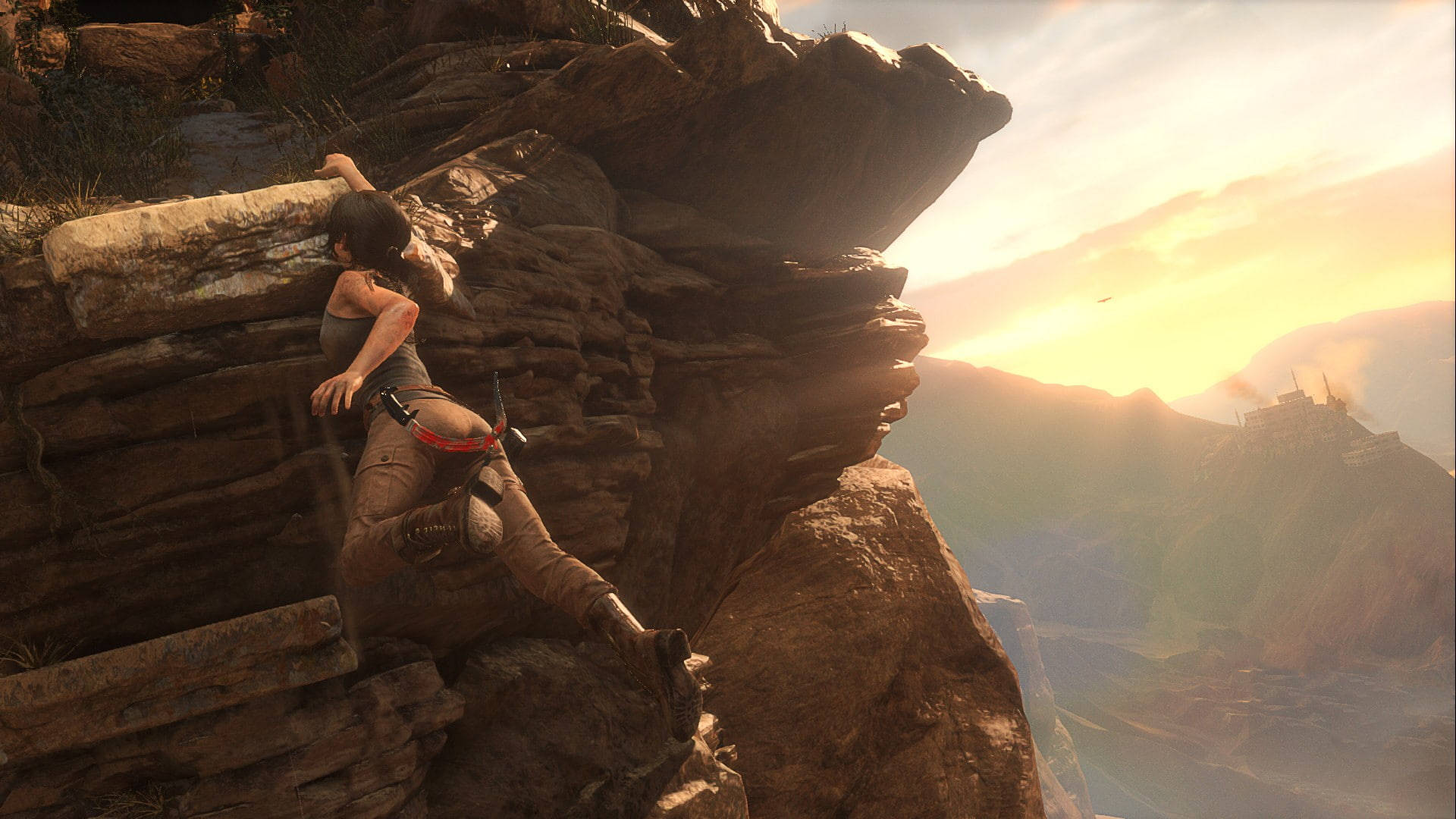 Intense Cliff Hanging Moment In Rise Of The Tomb Raider. Background
