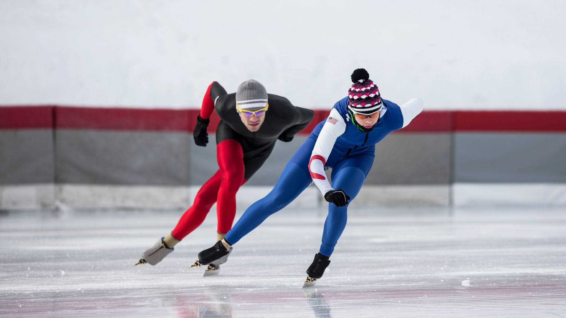 Intense Competition On Ice: Speed Skaters In Action