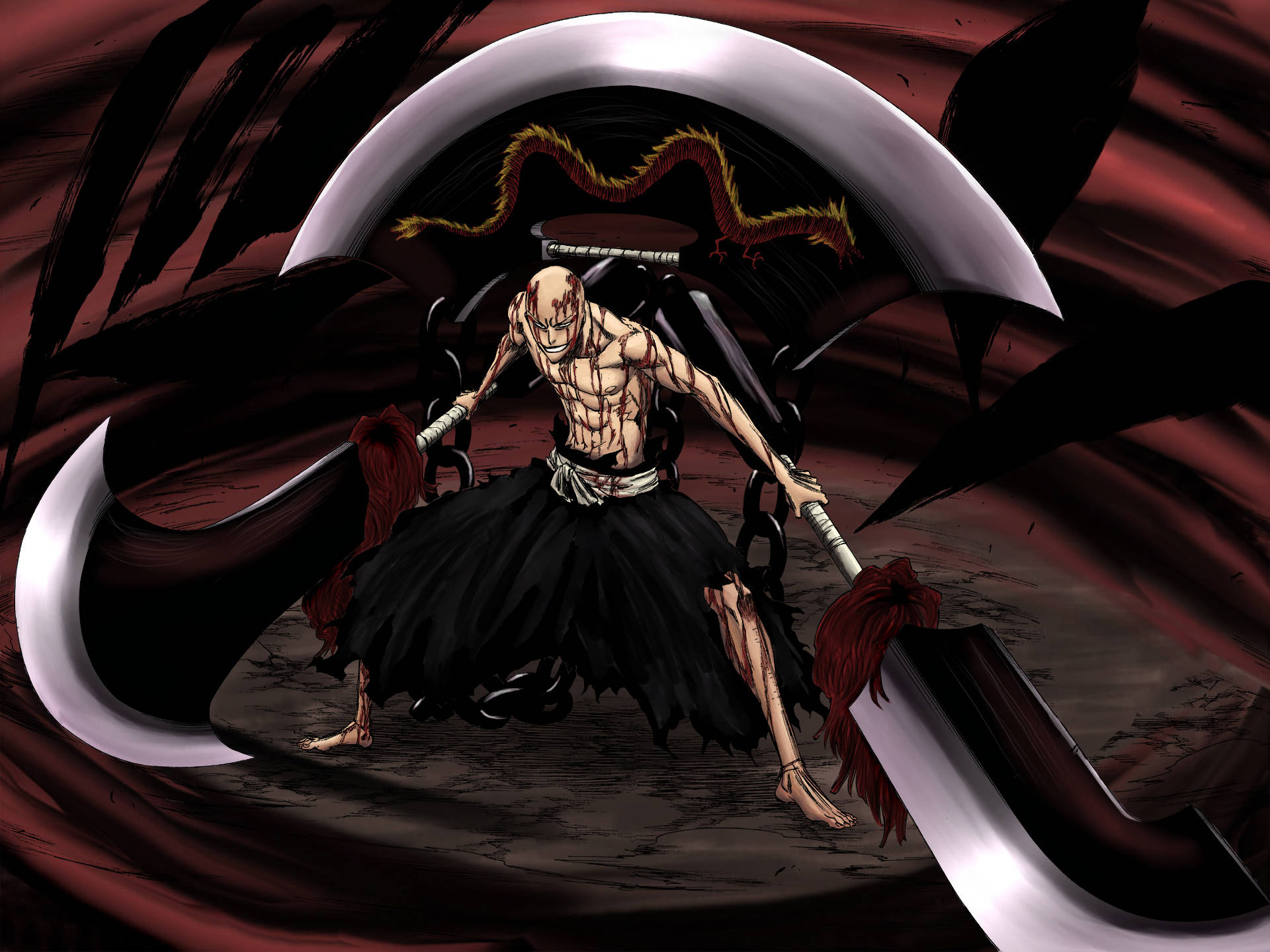 Intense Display Of Ikkaku Madarame In New Bleach Background