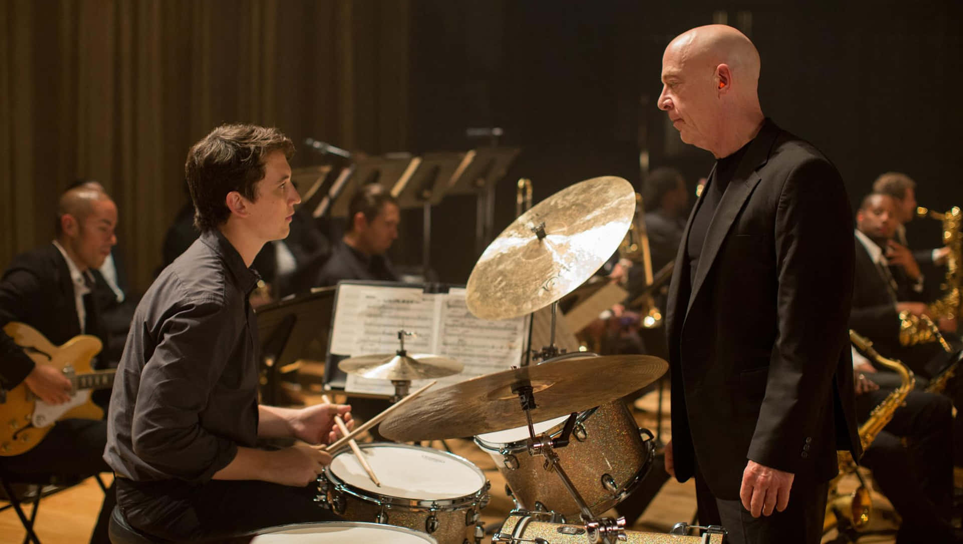 Intense Drumming Session Whiplash Movie Scene Background