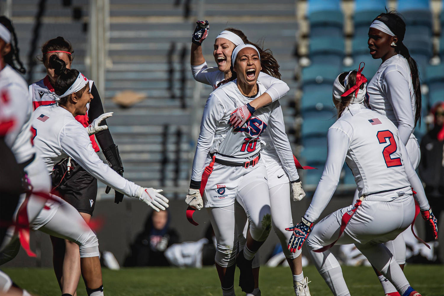 Intense Focus: Female Flag Football Athlete From Team Usa In Action