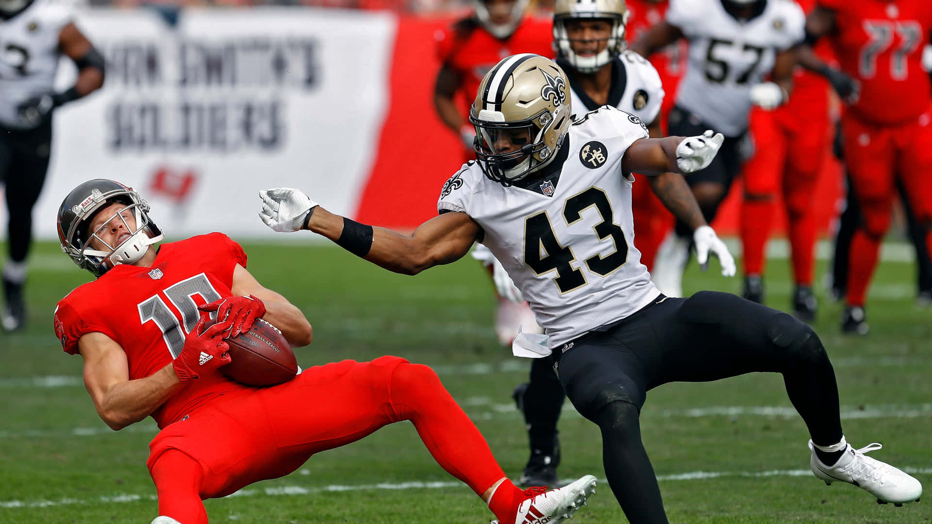 Intense Football Defensive Play Background