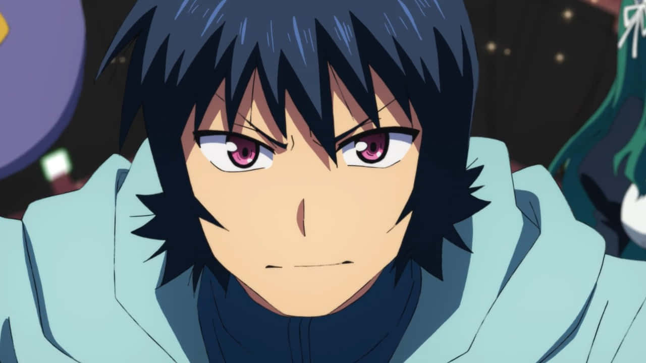 Intense Gaze Anime Character Planet With Background