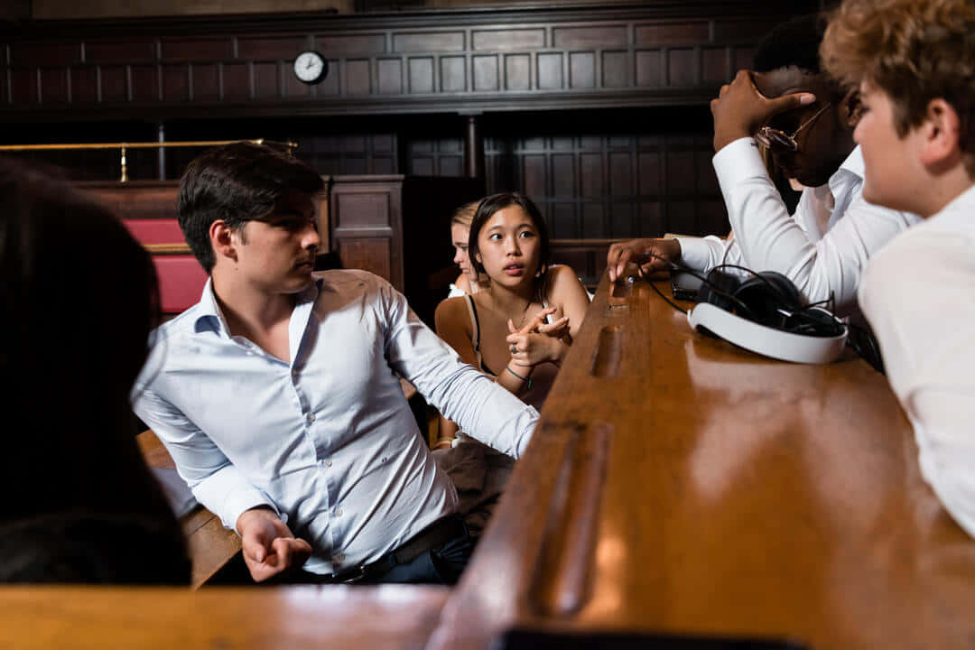 Intense Group Discussion Courtroom Setting Background