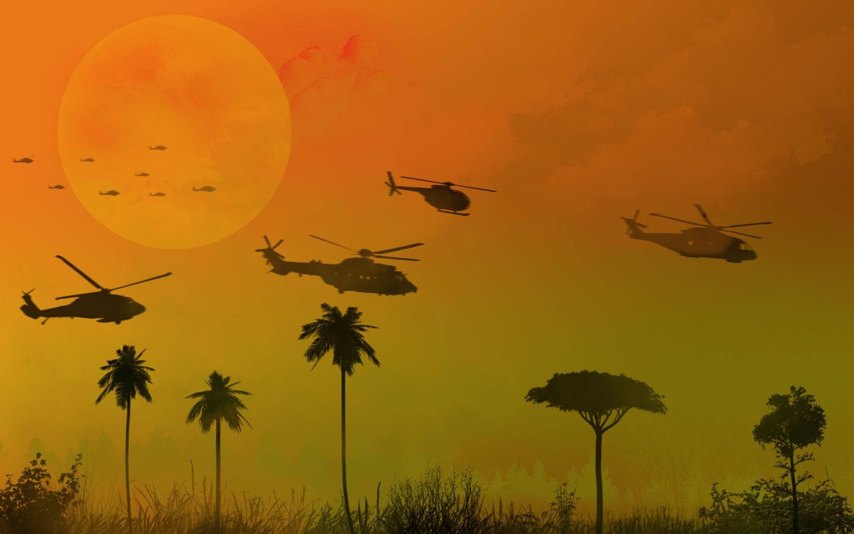 Intense Helicopter Scene In Apocalypse Now Background