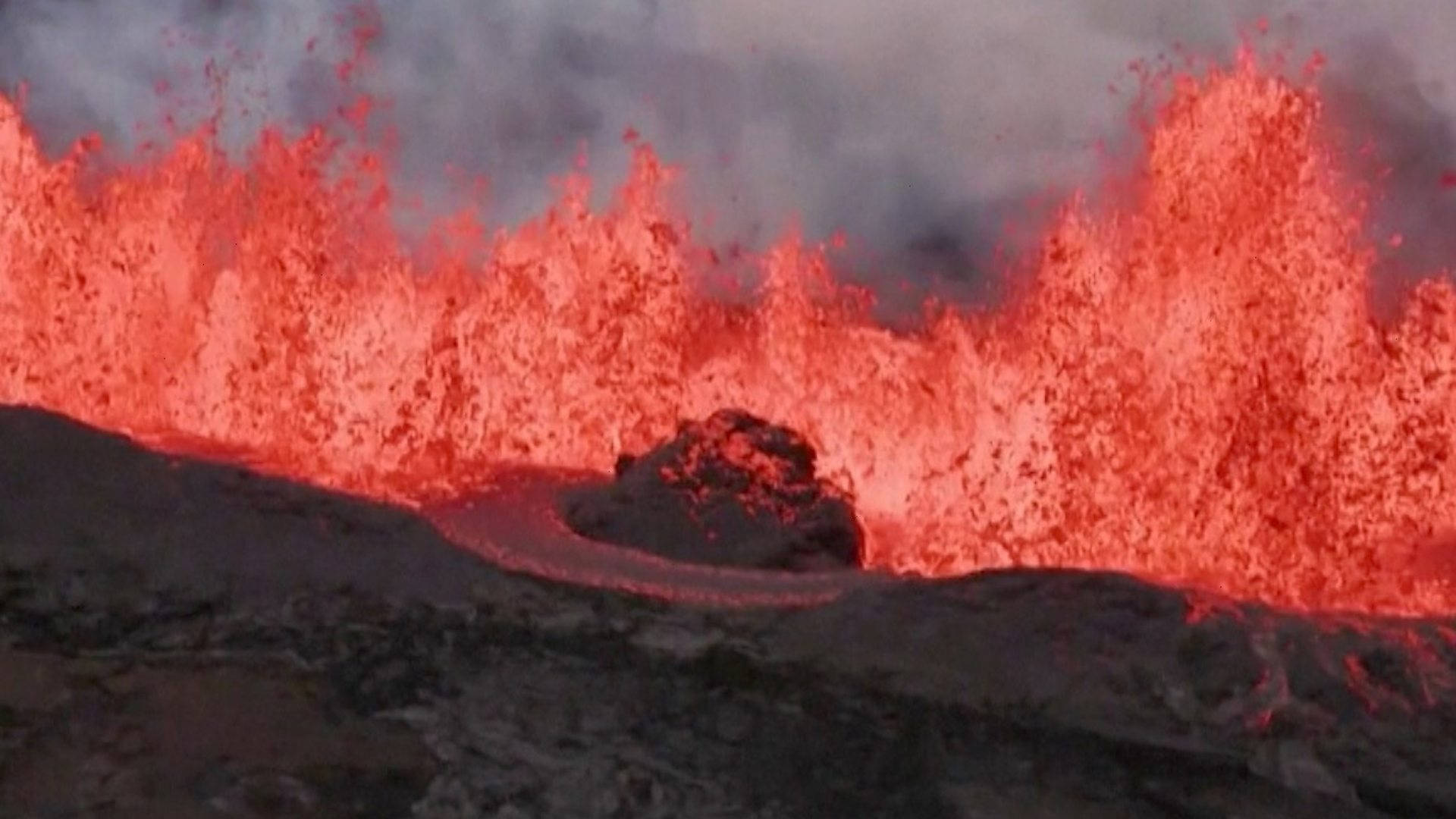 Intense Kilauea Volcano Lava Fountain Background