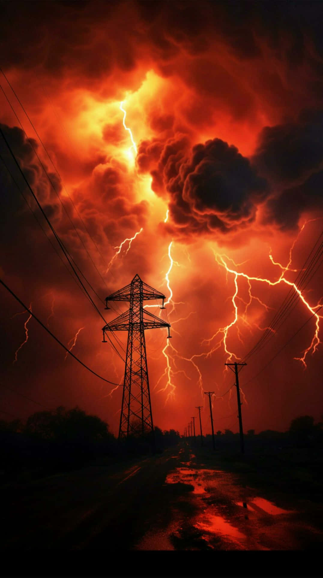 Intense Lightning Storm Electric Tower Background