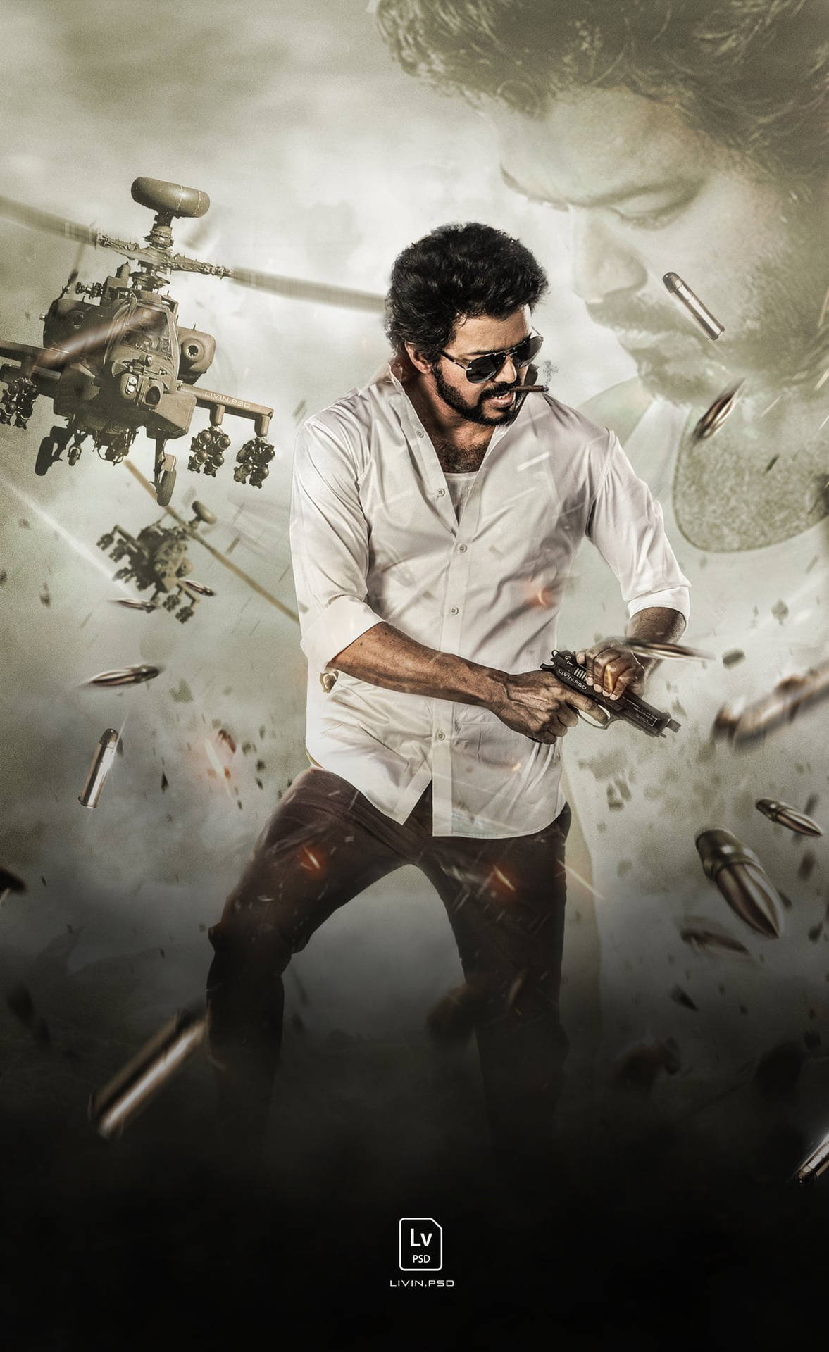 Intense Moment Of Beast Vijay Amidst A Shower Of Bullets Background