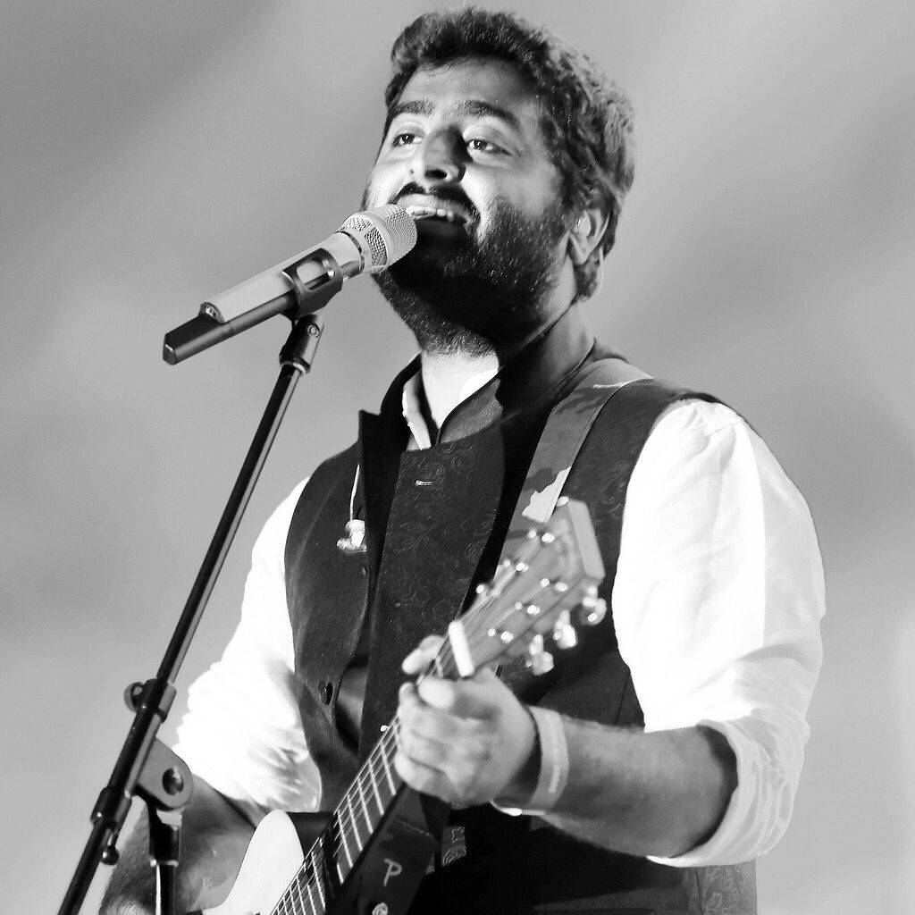 Intense Monochrome Portrait Of Arijit Singh Background