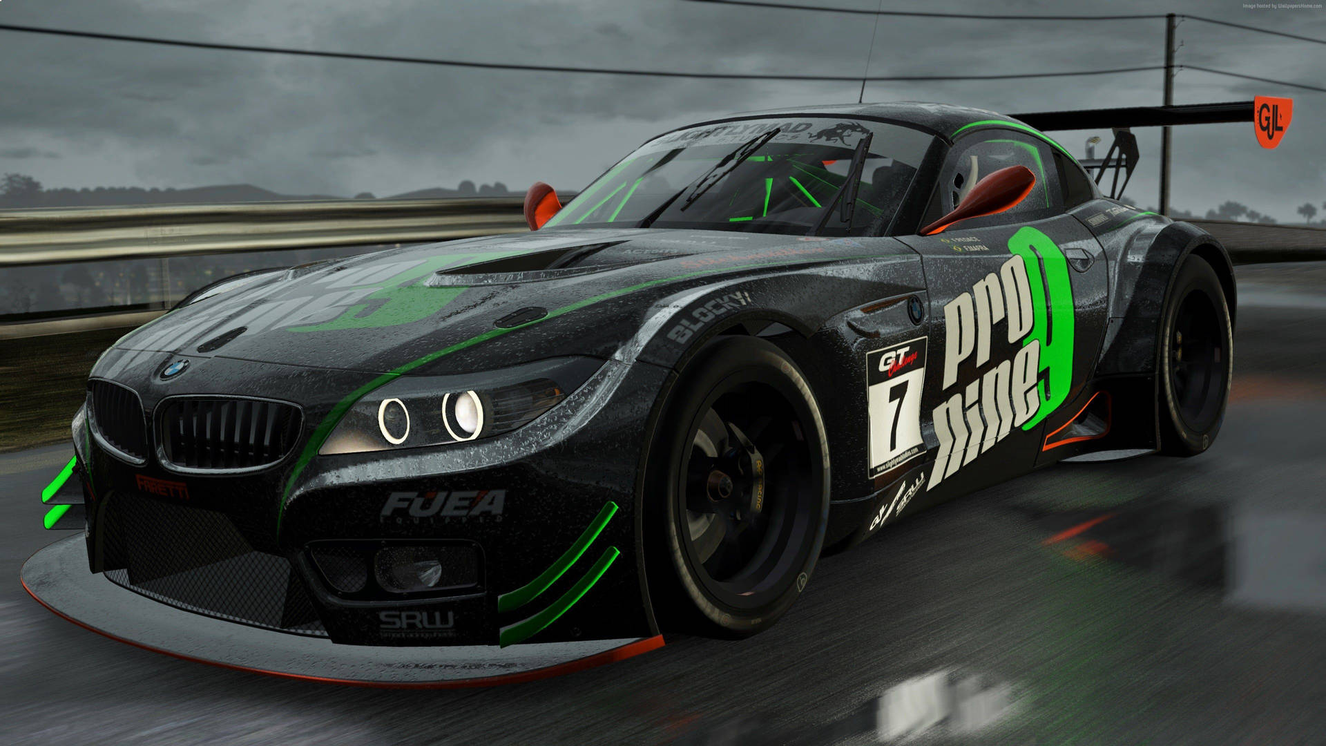 Intense Racing Action With The Black Bmw Z4 Gt3 In Project Cars Background