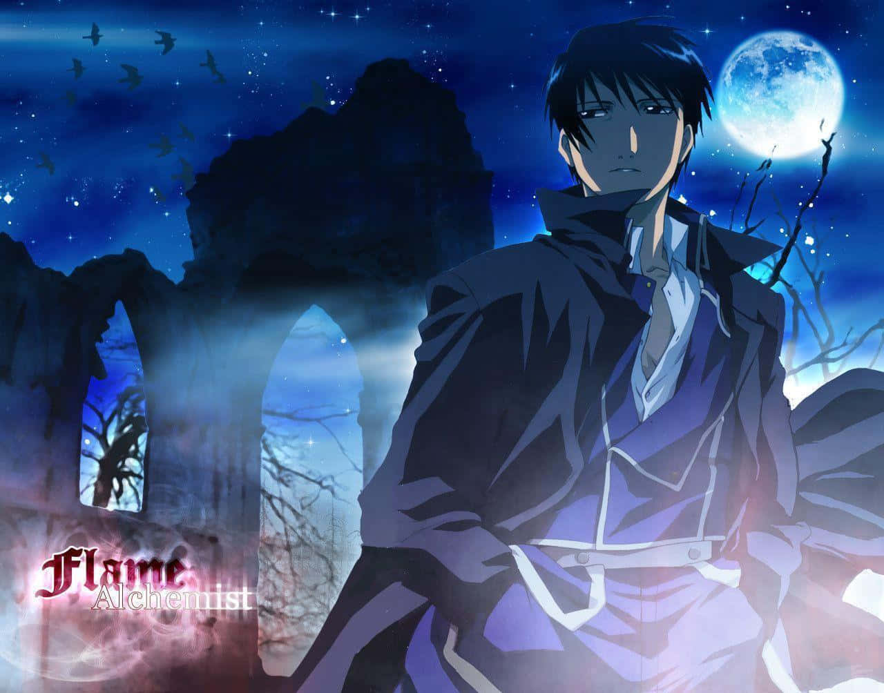 Intense Roy Mustang In Flames Background