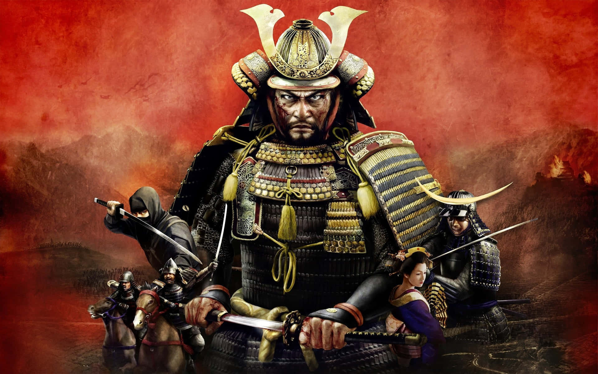 Intense Samurai Warrior In Battle Background