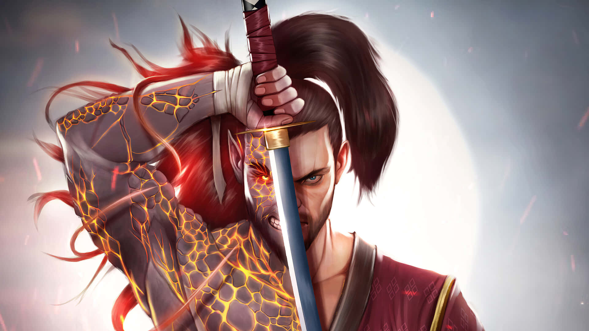 Intense Samurai Warrior In Battle Stance Background