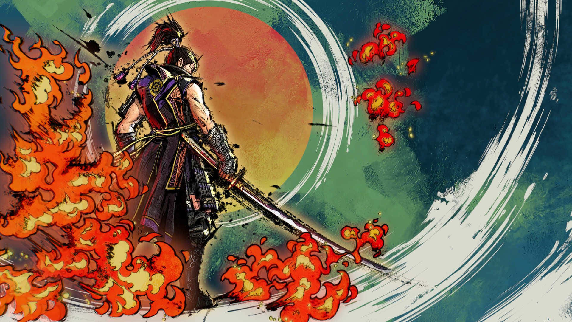 Intense Samurai Warrior Ready For Battle Background