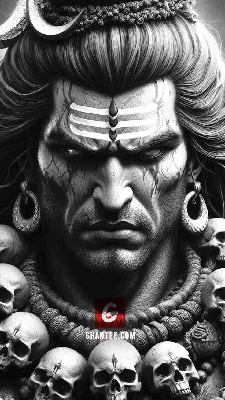 Intense_ Shiva_ Portrait_ Black_and_ White Background