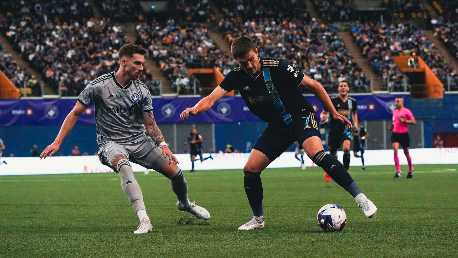 Intense Soccer Match Duel Background