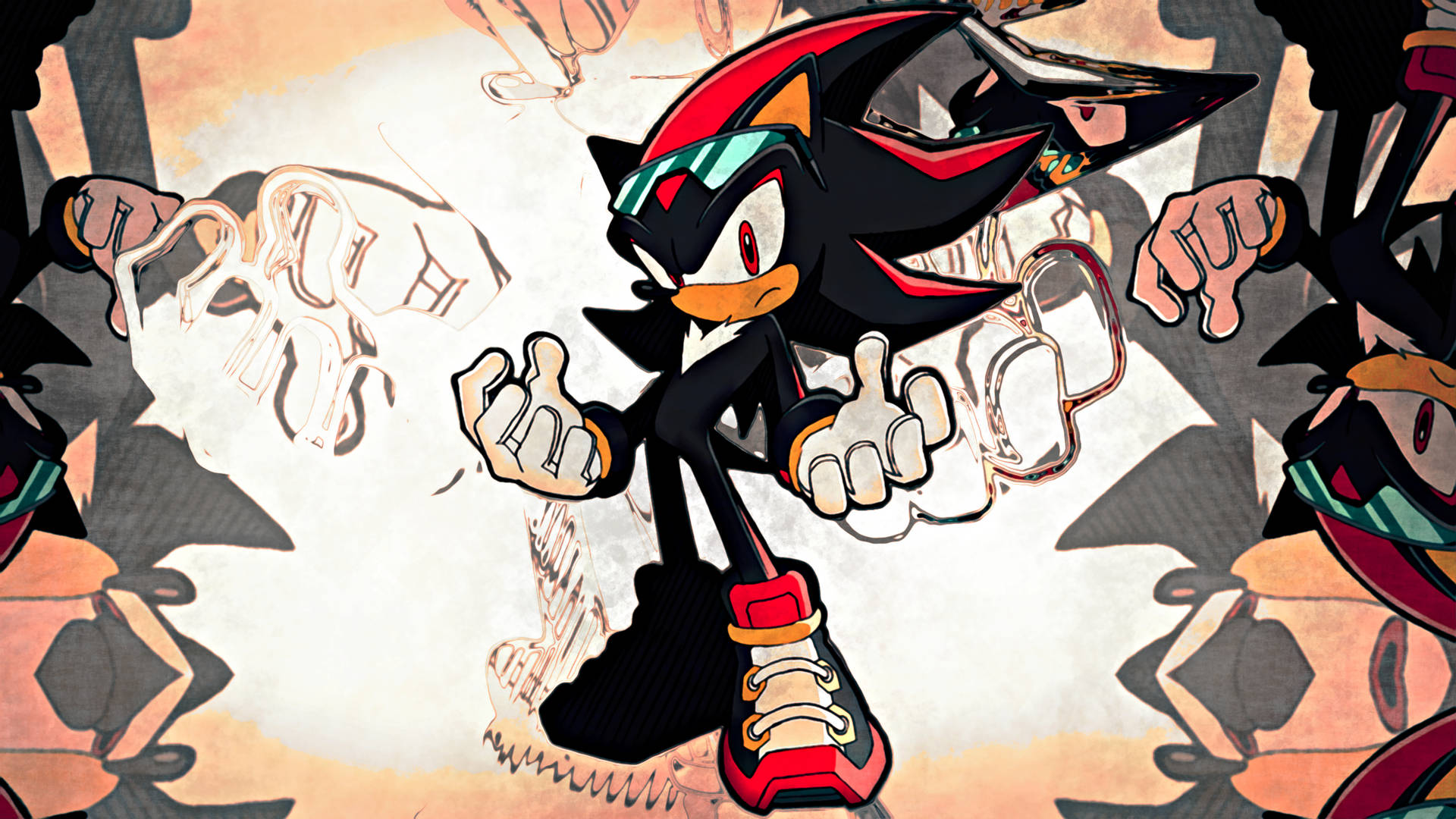 Intense Stare Of Shadow The Hedgehog In Red Shoes Background