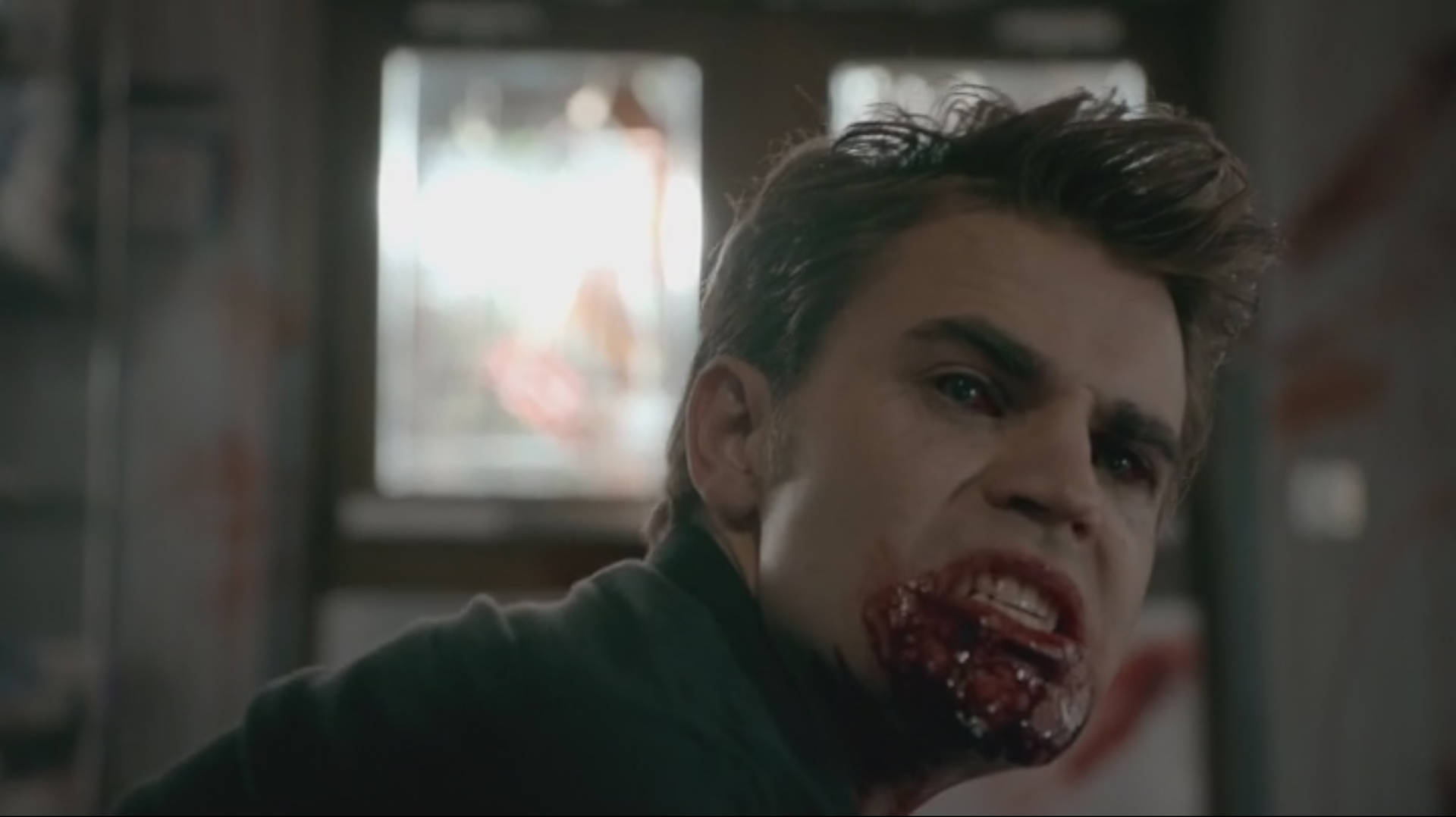 Intense Stefan Salvatore From Vampire Diaries With A Bloody Mouth Background