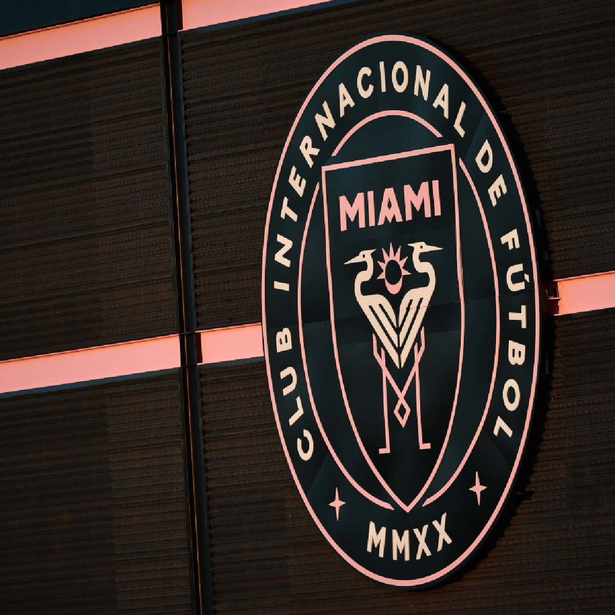 Inter Miami Fc Official Logo Seal Side View Angle Shot Background