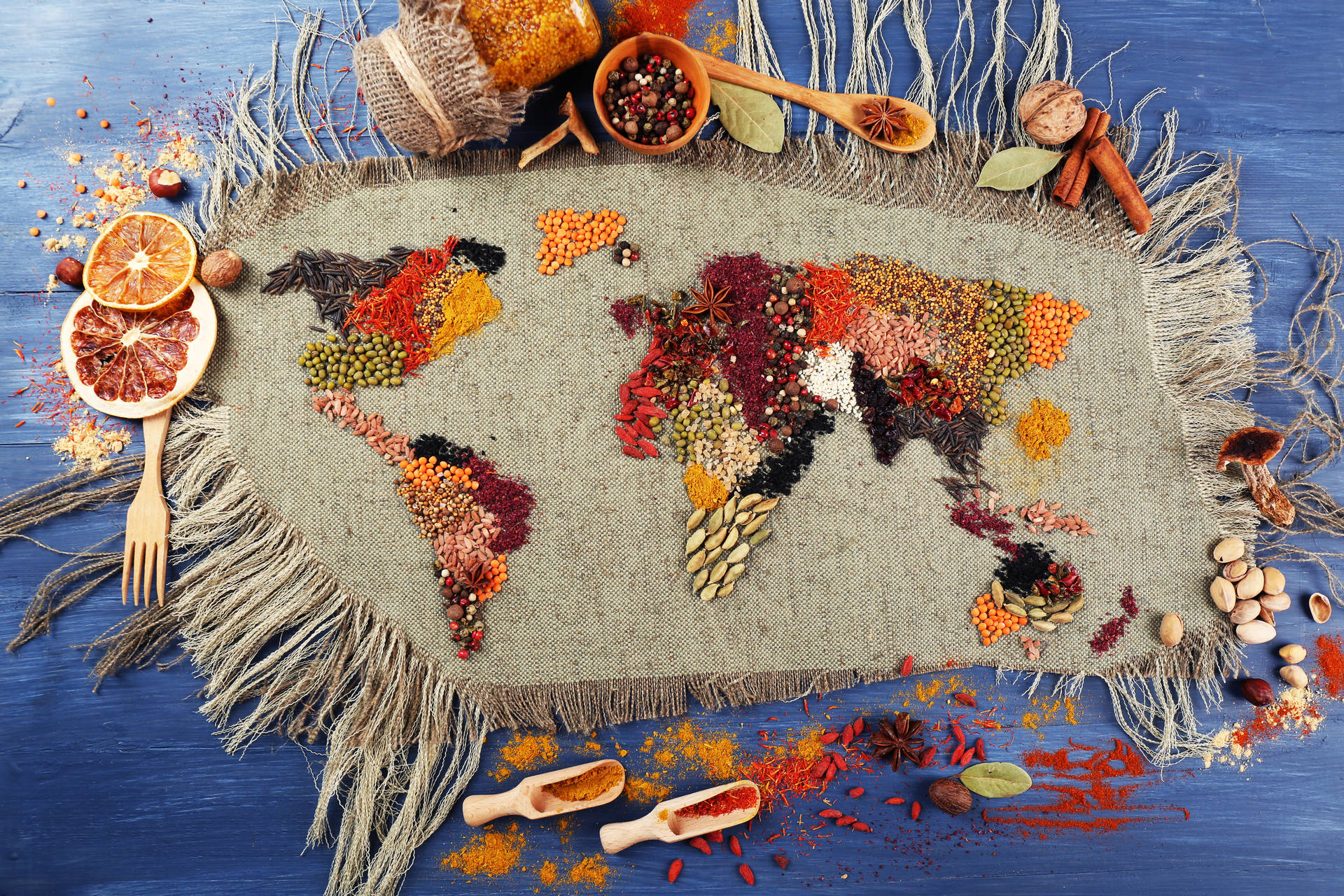 Interesting Spices From Different Countries Map Background