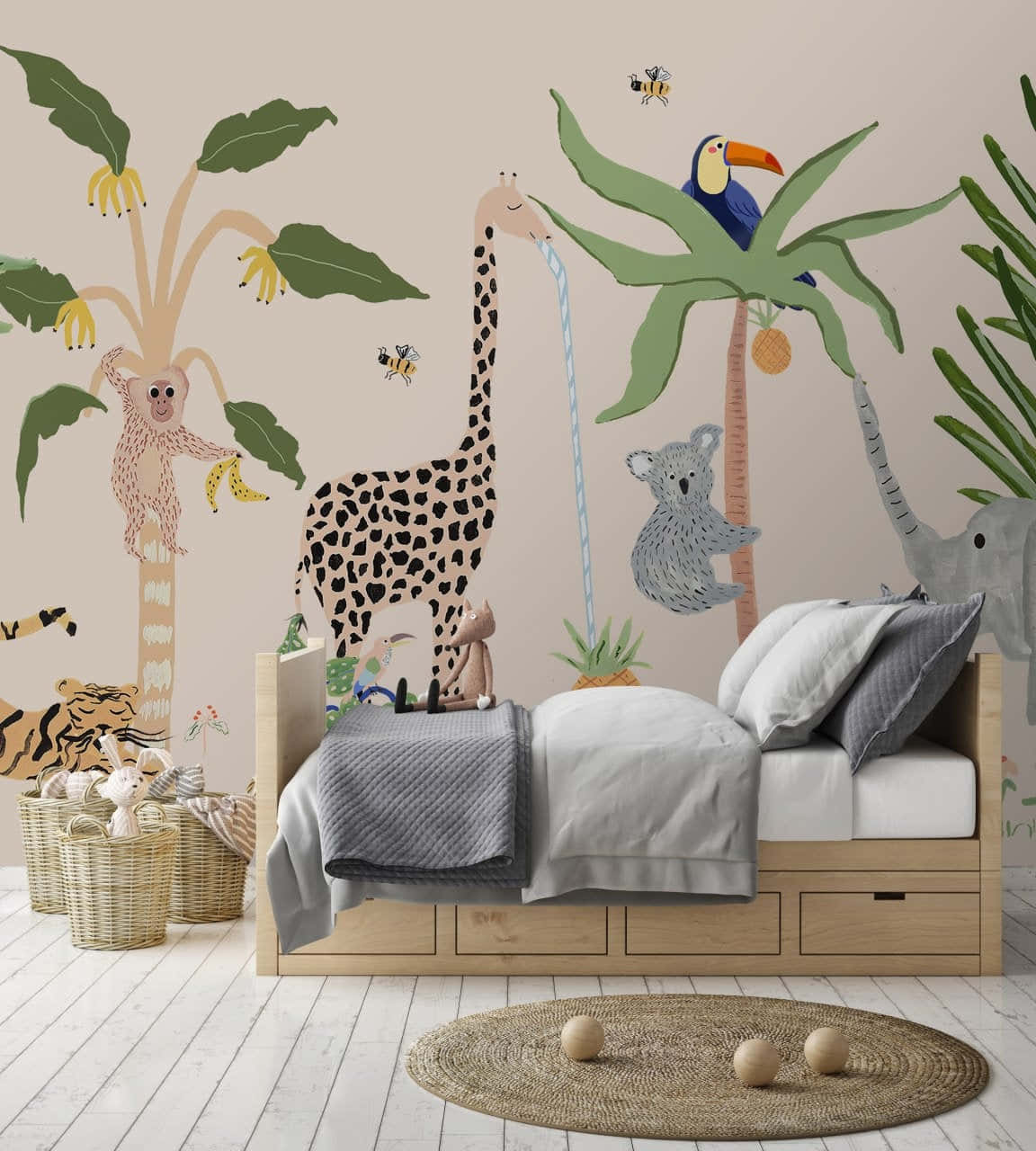 Interior Bedroom Design With Cute Giraffe Background