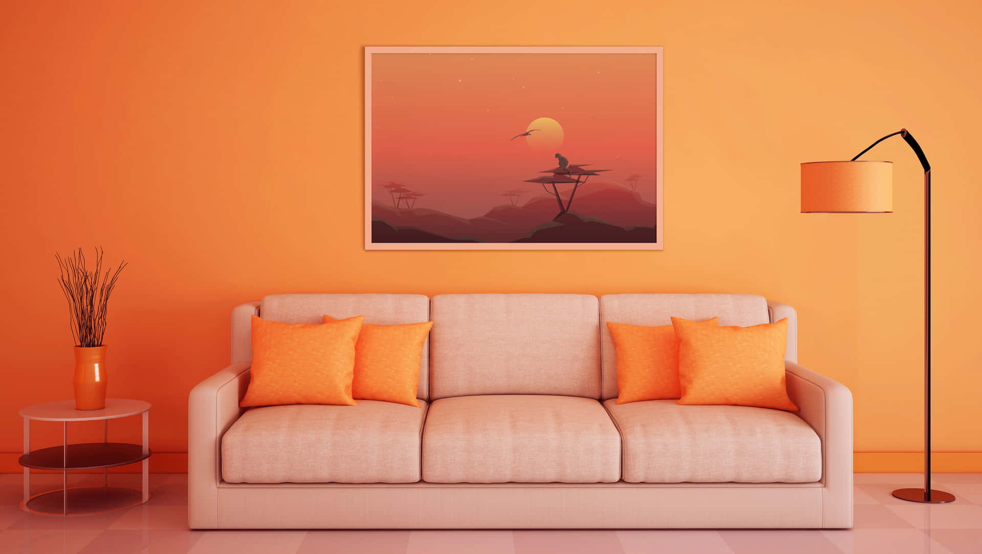 Interior Design With Orange Colors Background