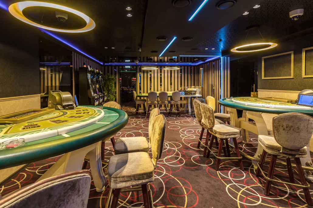 Interior Of Elite Luxury Vip Casino Baccarat And Poker Background