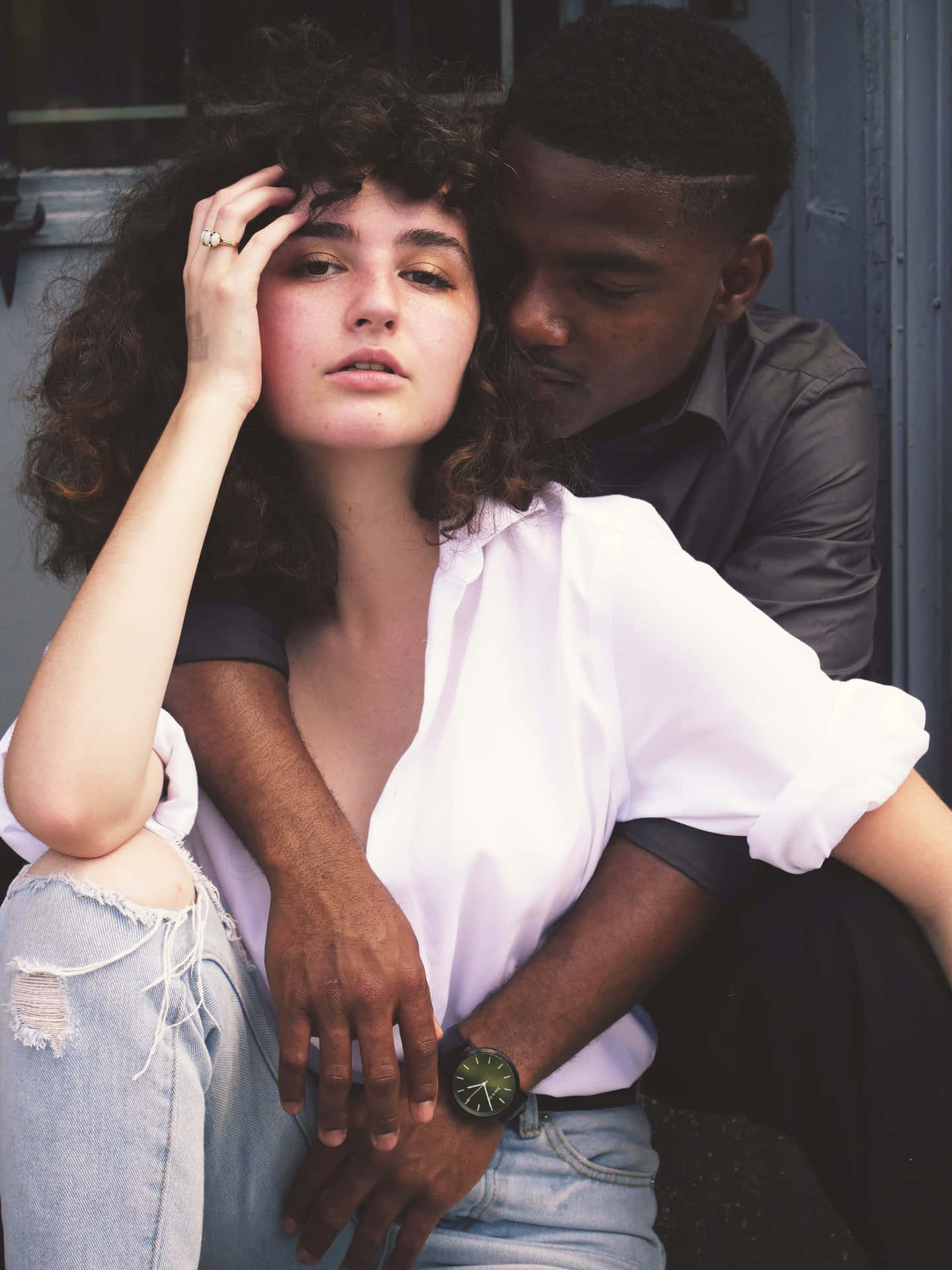 Interracial Photo Guy Hugging Girl Background