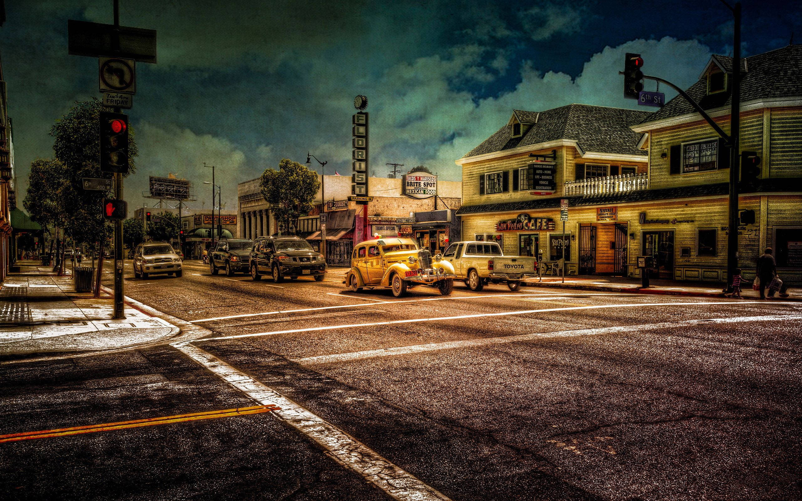 Intersection Road In American City Background