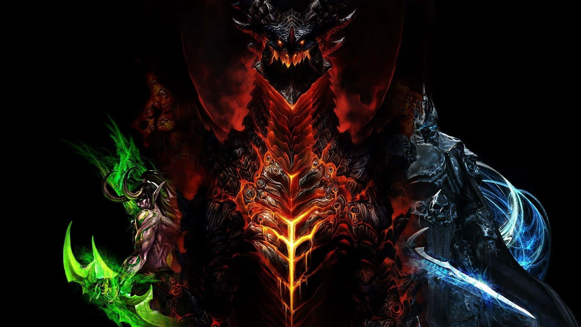 Intimidating Cool Demon With Flaming Swords Background
