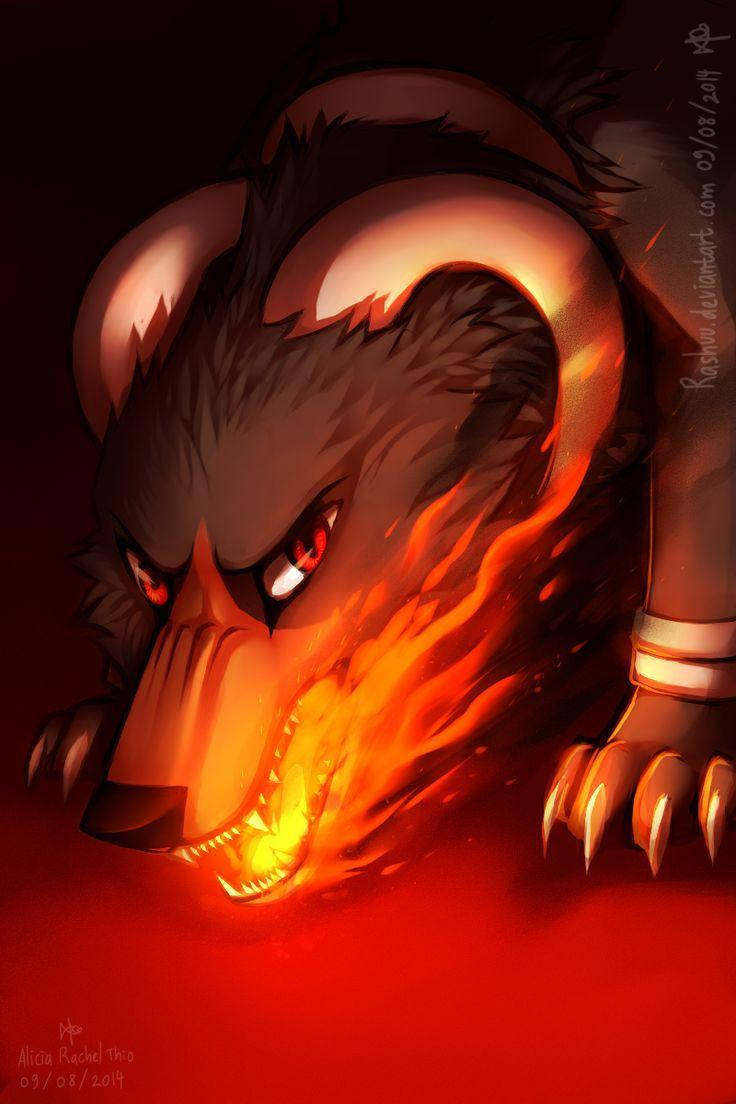 Intimidating Houndoom Breathing Fire Background