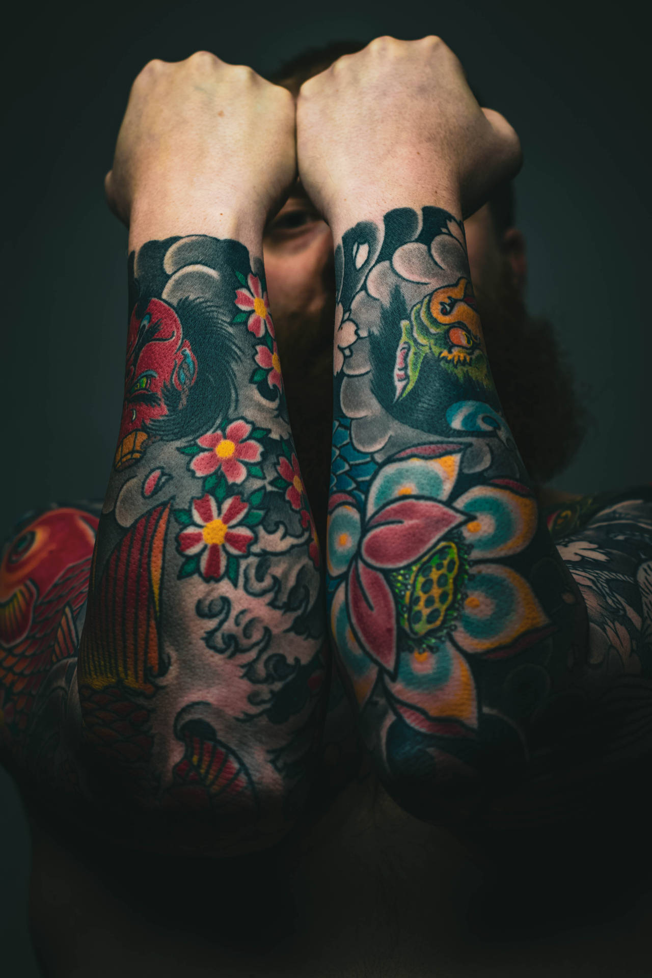 Intricate And Colorful Hd Tattoo Design On Arms