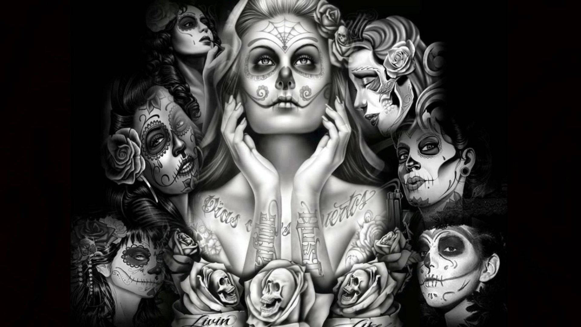 Intricate Chicano Art Featuring Strong Chicana Women Background