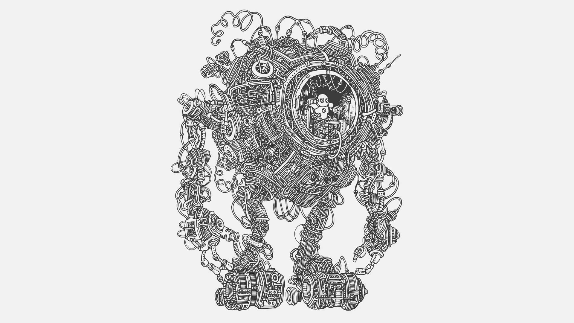 Intricate Mechanical Astronaut Drawing