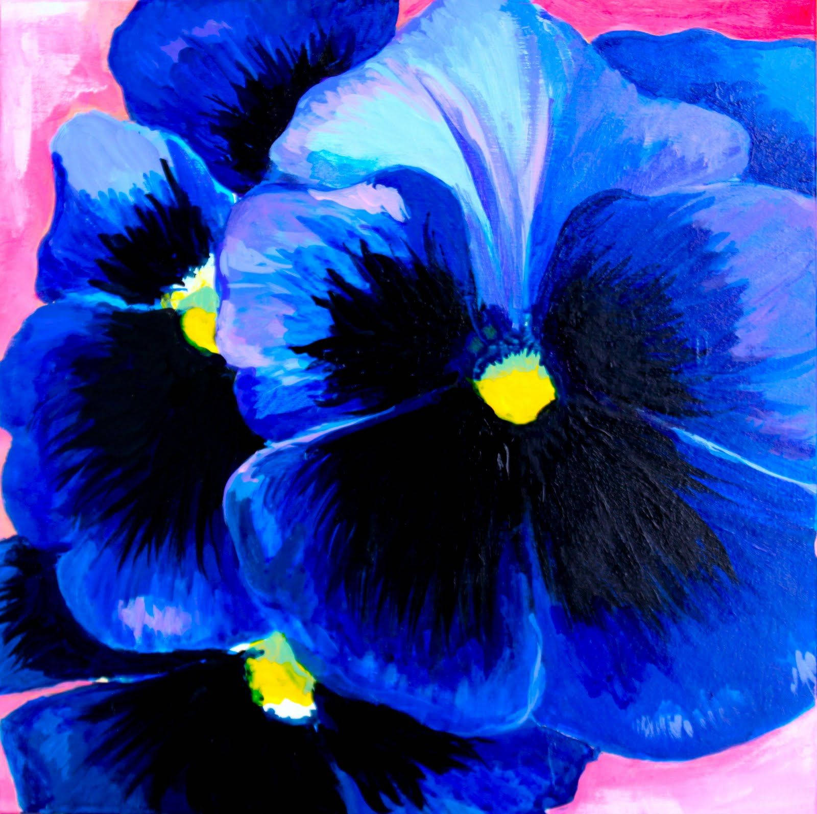 Intricate Oil Painting Of A Dark Blue Pansy Background