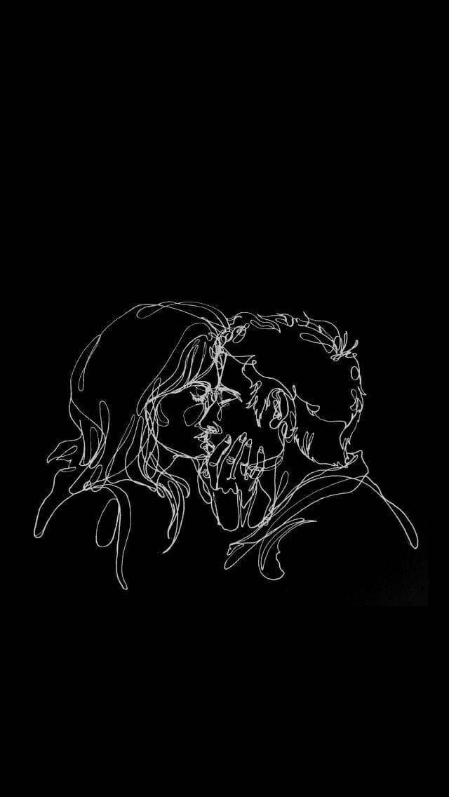 Intricate One Line Drawing Of Kissing Background