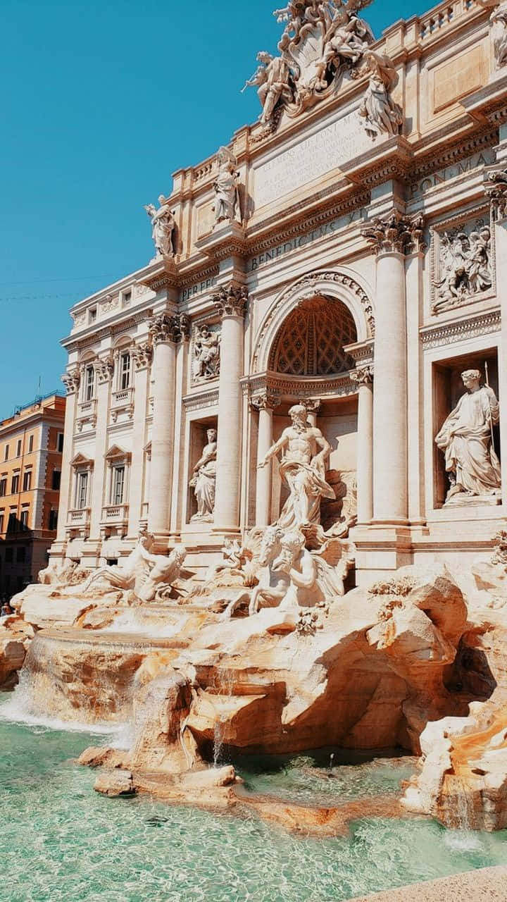 Intricate Sculpture Of Trevi Fountain Background