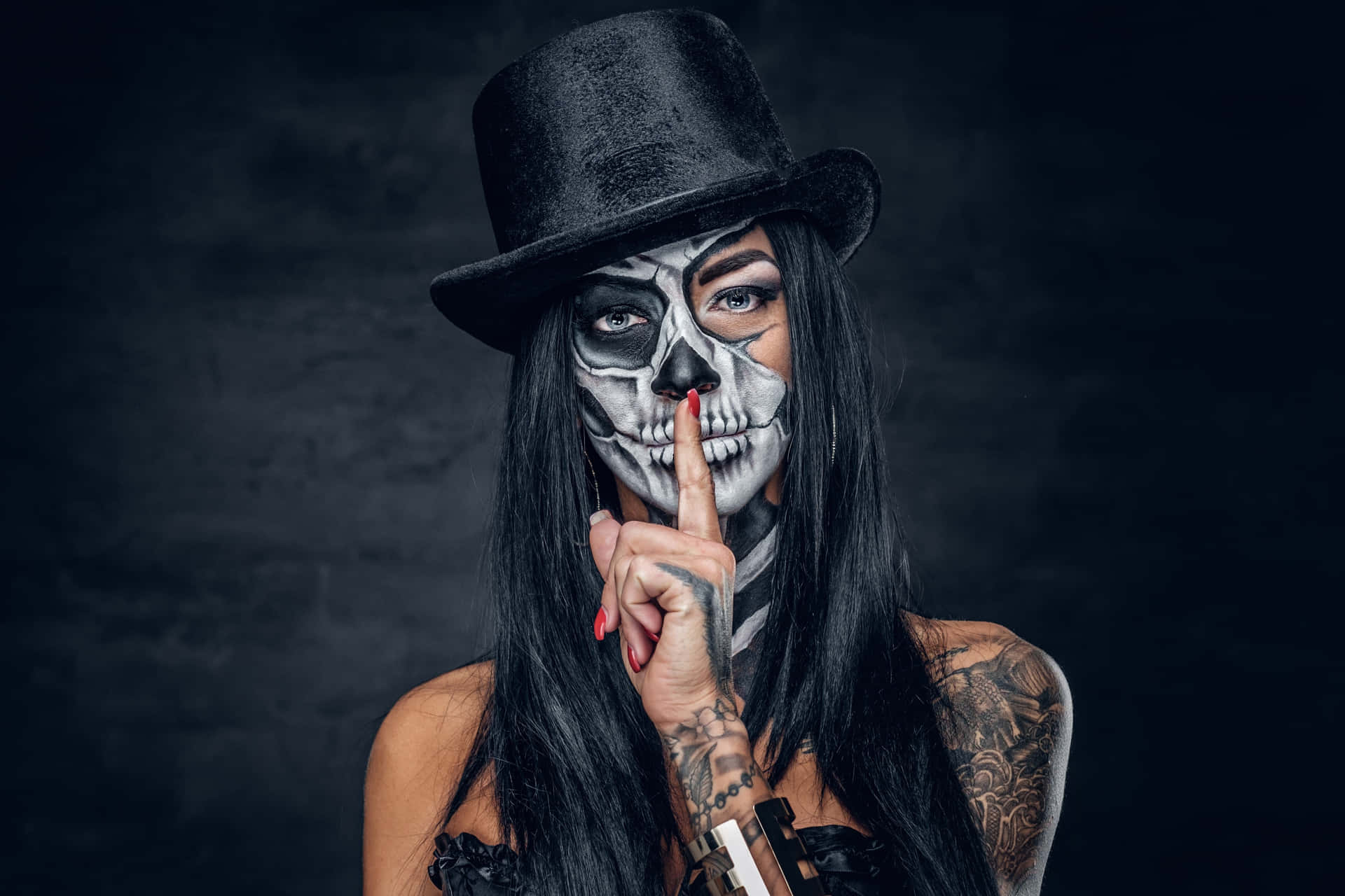 Intricate Skull Face Woman Hand Tattoo