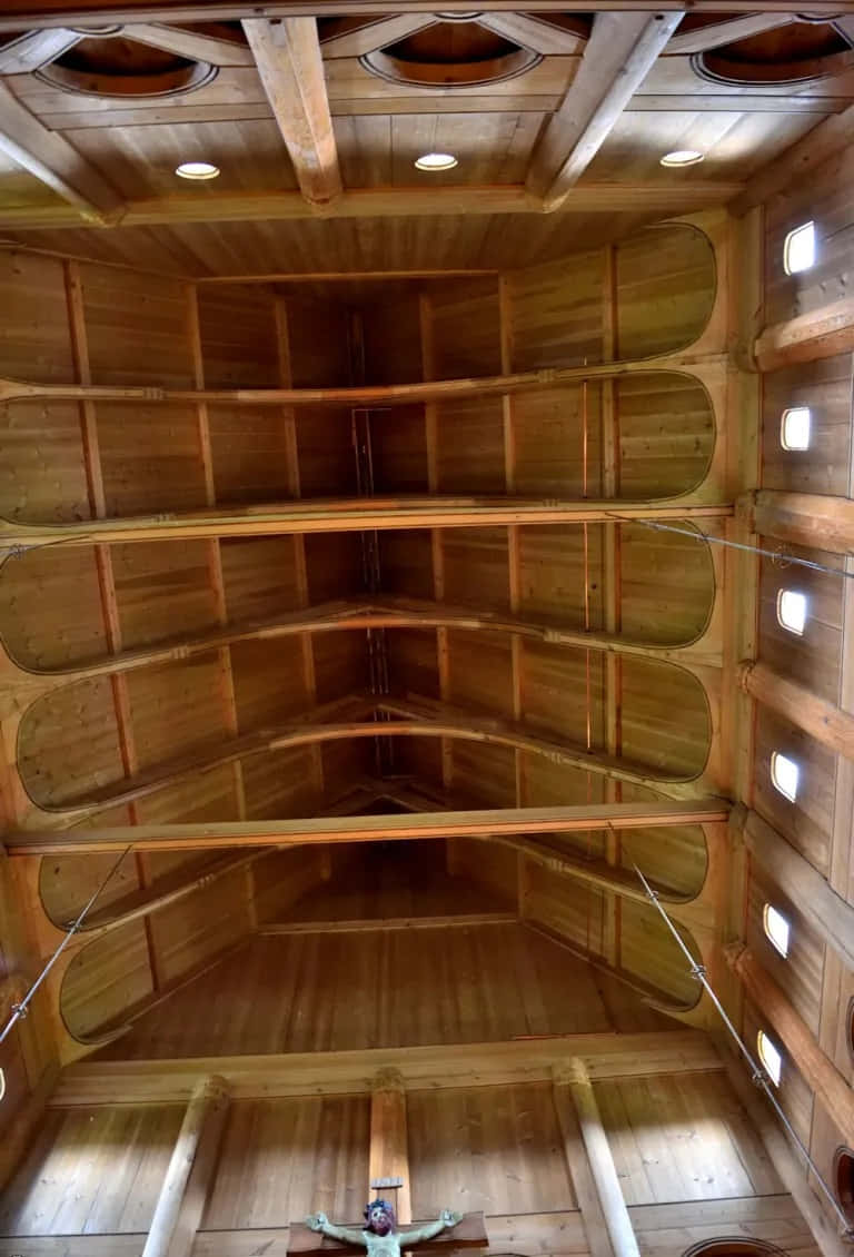 Intricate Wooden Ceiling Of Heddal Stave Church Background
