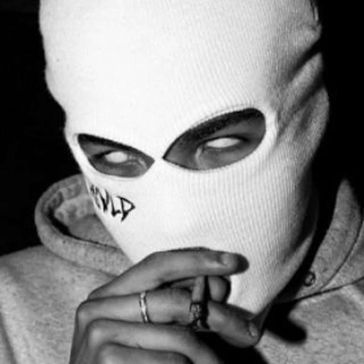 Intrigued Man White Mask Background