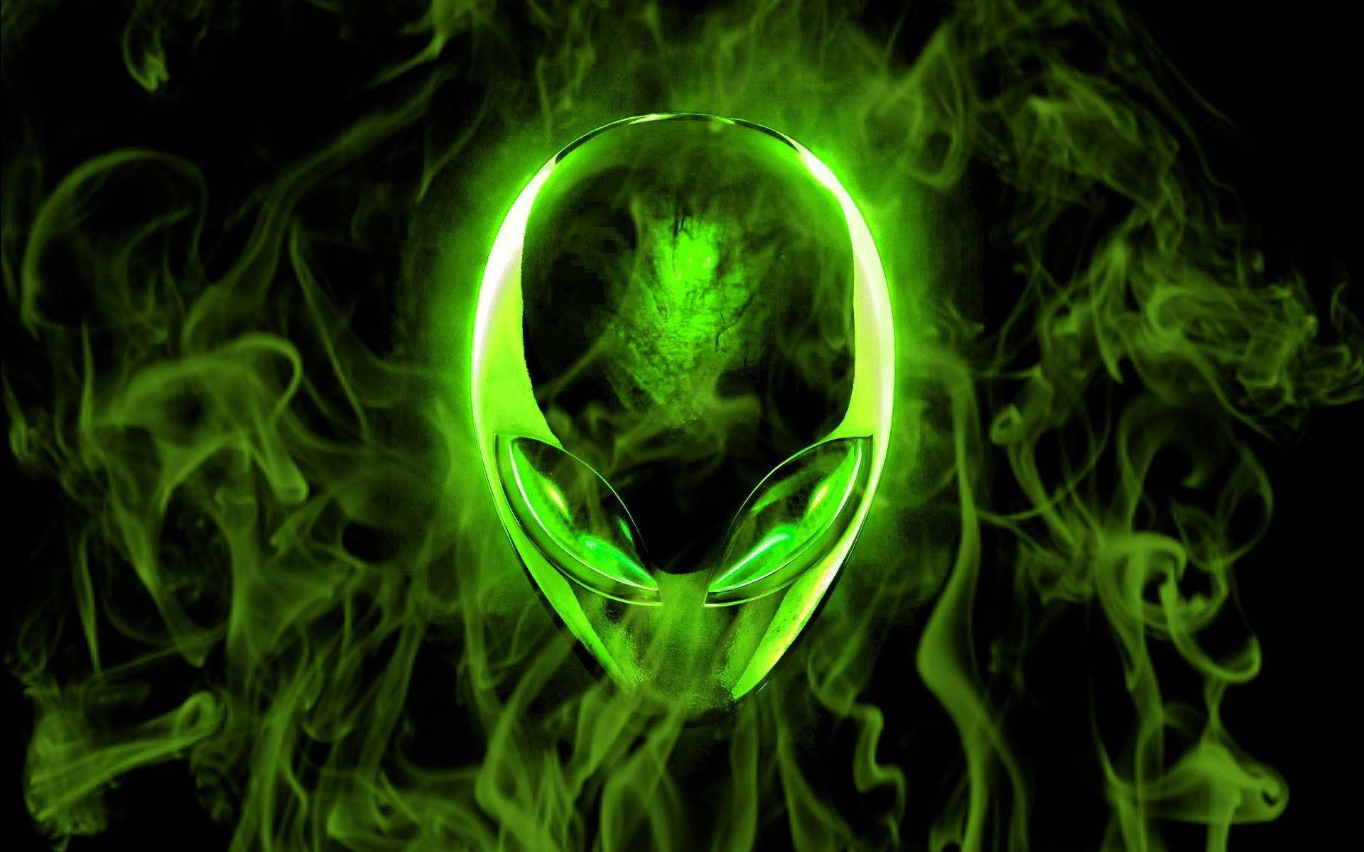 Intriguing Cool Green Alien Face Background