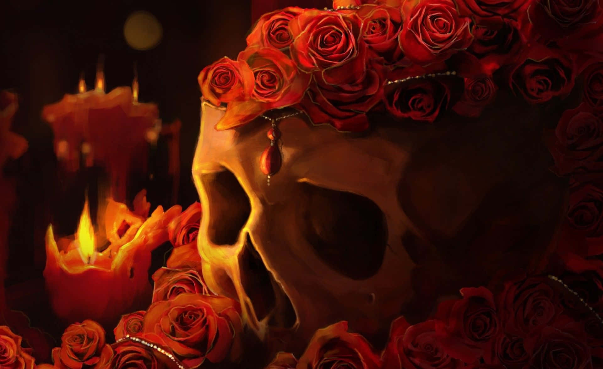 Intriguing Juxtaposition Of Skulls And Roses Background