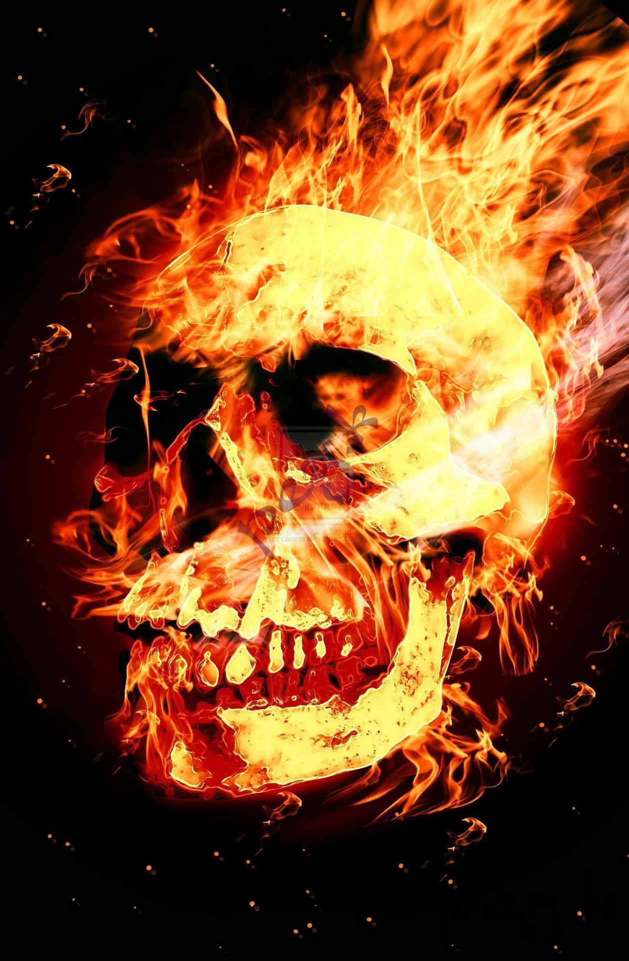 Intriguing Red Flame Skull Background